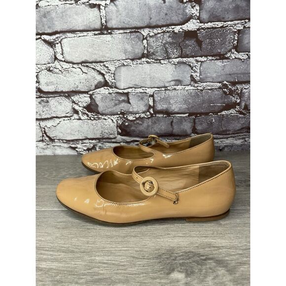 LARROUDE Vibram Nude Patent Leather Mary Jane Flats Shoes Women’s Sz 5M US/35EU - Picture 1 of 16